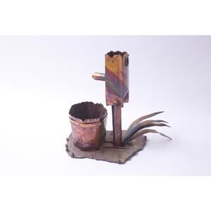 Water Pump with a Bucket, Copper Miniature, Hand Made, Metal Figure,